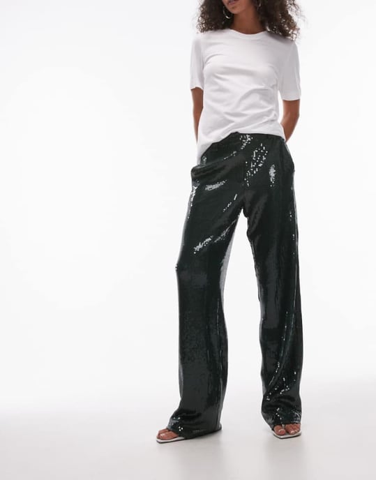Topshop sequin tailored trouser in green - Image 1