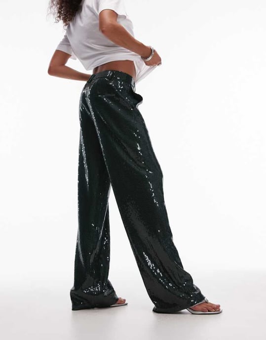 Topshop sequin tailored trouser in green - Image 2