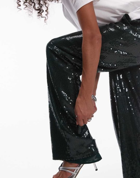 Topshop sequin tailored trouser in green - Image 3