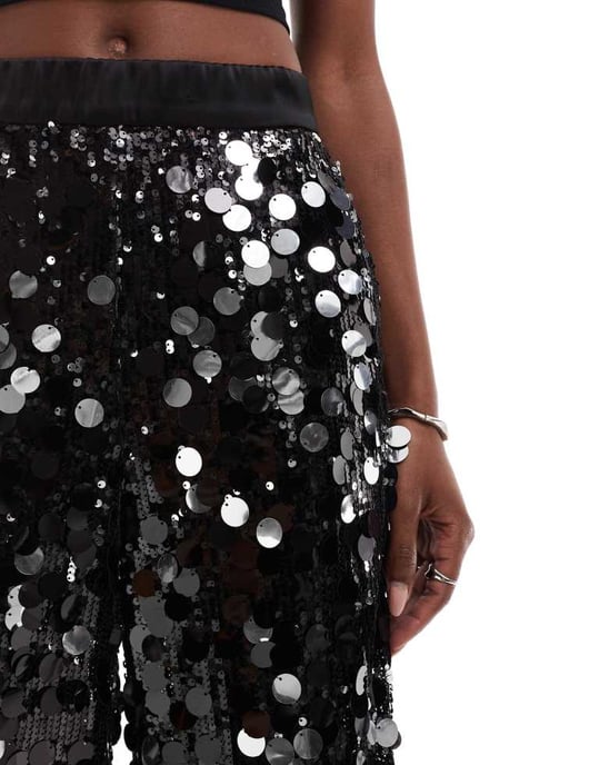 ASOS DESIGN disco sequin relaxed tailored trouser in black - Image 4