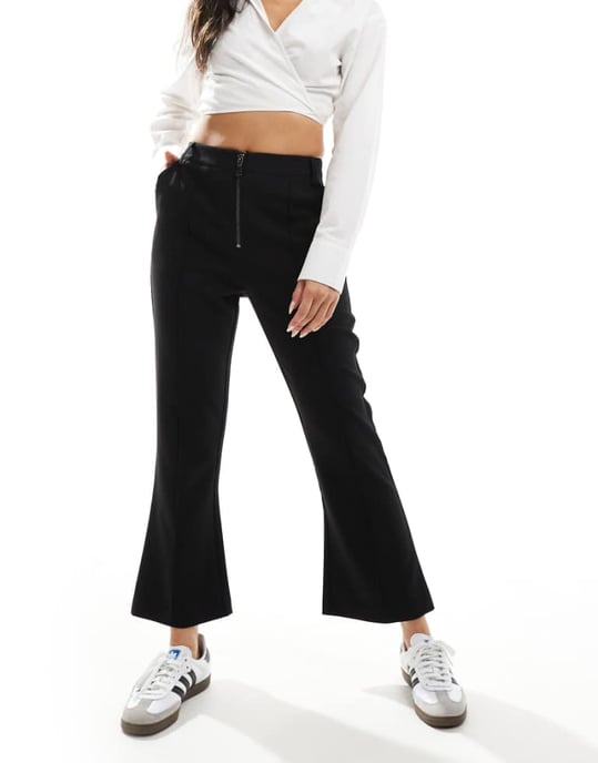 ASOS DESIGN zip front kick flare tailored trouser in black - Image 1