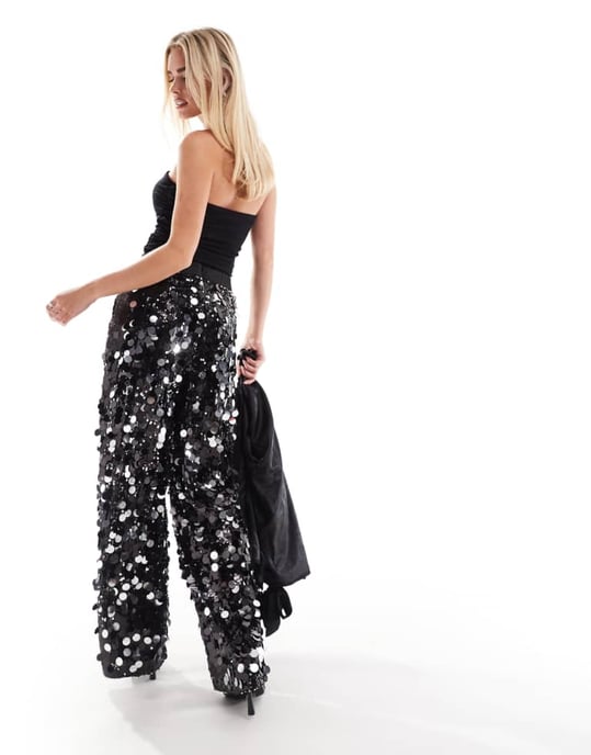 ASOS DESIGN Petite disco sequin tailored trouser in black - Image 3