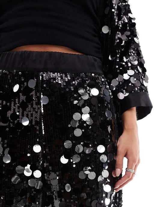 ASOS DESIGN Petite disco sequin tailored trouser in black - Image 4