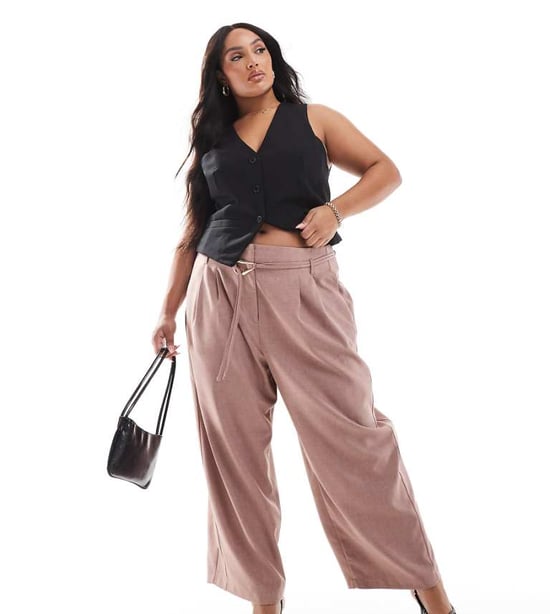 ASOS DESIGN Curve tailored barrel leg trouser with double ties in mink - Image 1