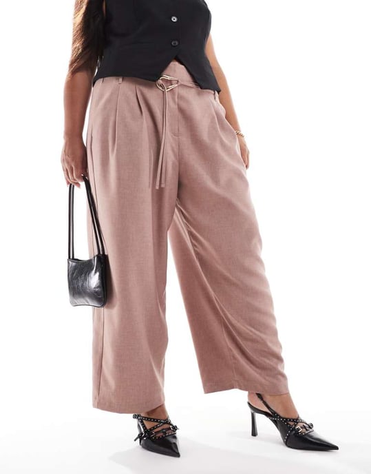 ASOS DESIGN Curve tailored barrel leg trouser with double ties in mink - Image 3