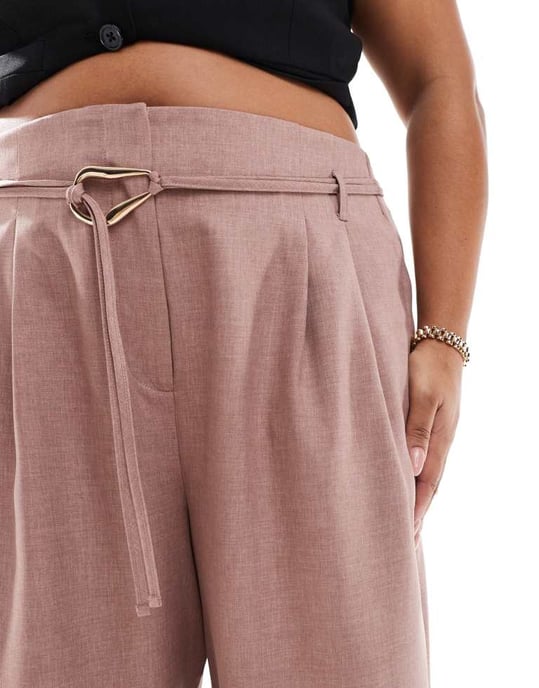 ASOS DESIGN Curve tailored barrel leg trouser with double ties in mink - Image 4