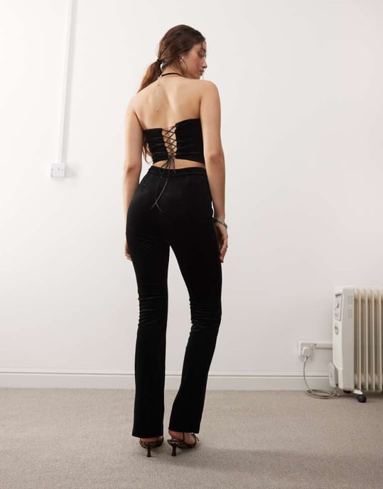 Miss Selfridge velvet tailored split front trouser in black - Image 4