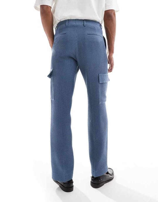 Viggo tailoreed cargo trousers in waffle in stone blue co-ord - Image 2