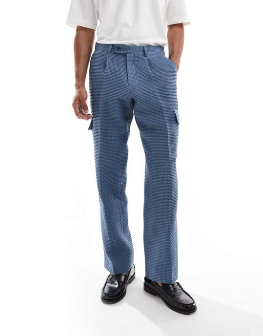 Viggo tailoreed cargo trousers in waffle in stone blue co-ord - Image 4