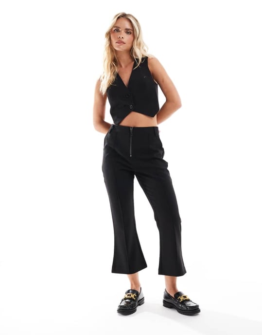 ASOS DESIGN Petite zip front tailored slim leg trouser in black - Image 2