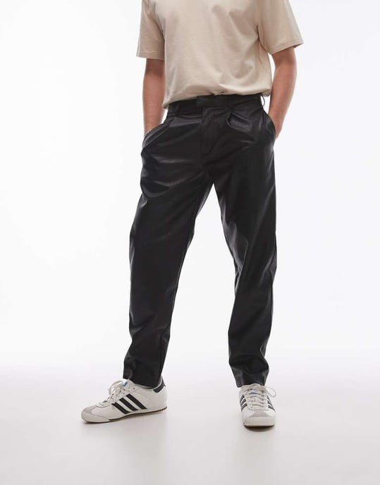 Topman tapered faux leather trousers in black - Image 2