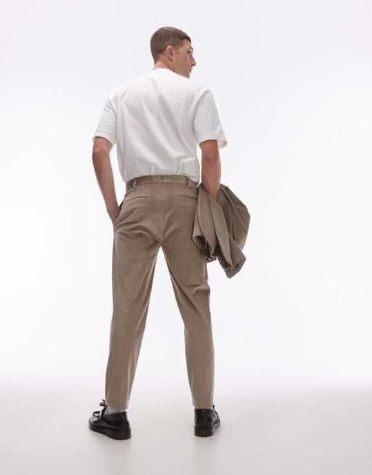 Topman tapered cord trousers in stone - Image 2