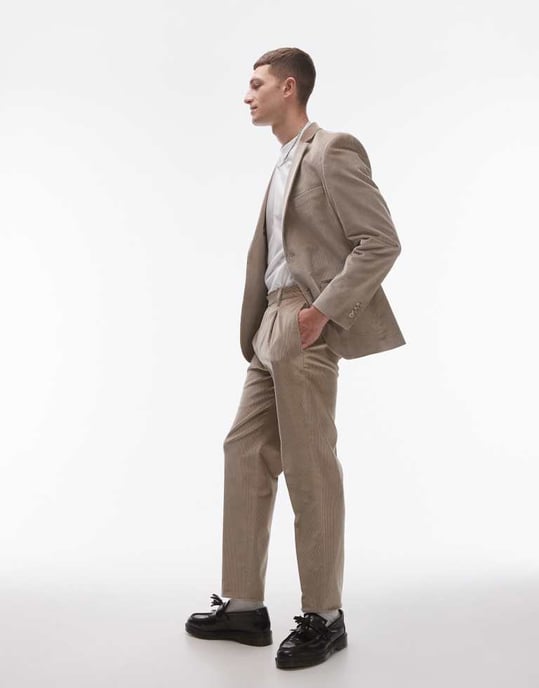 Topman tapered cord trousers in stone - Image 3