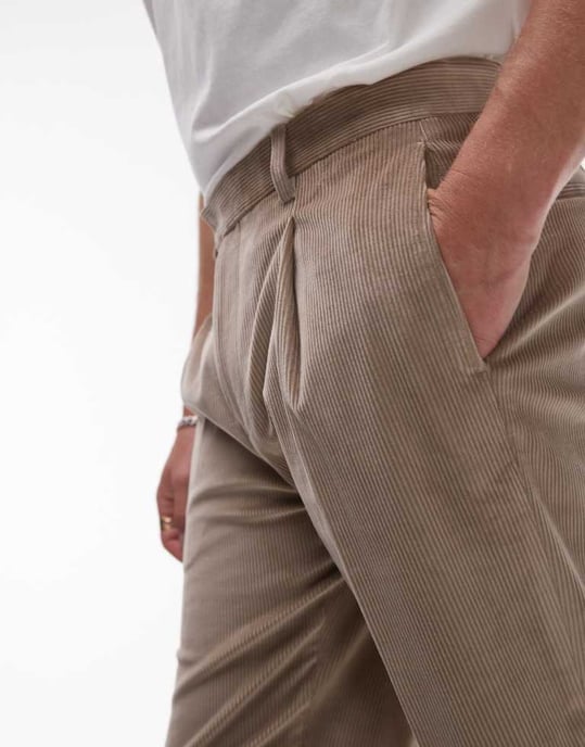 Topman tapered cord trousers in stone - Image 4