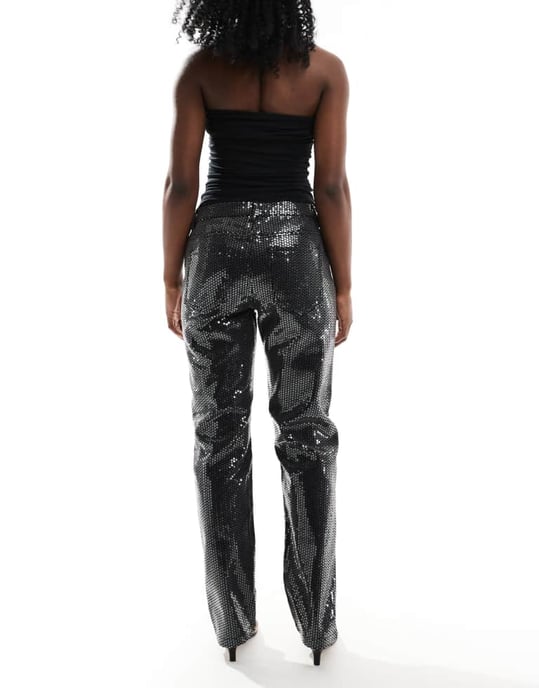 ONLY Jaci mid waist straight leg jeans in black sequin - Image 2