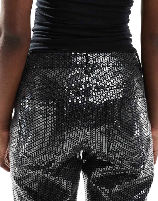 ONLY Jaci mid waist straight leg jeans in black sequin - Image 4