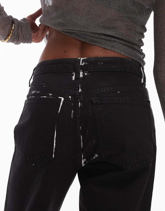 Topshop Runway mid rise straight jean in coated black - Image 4