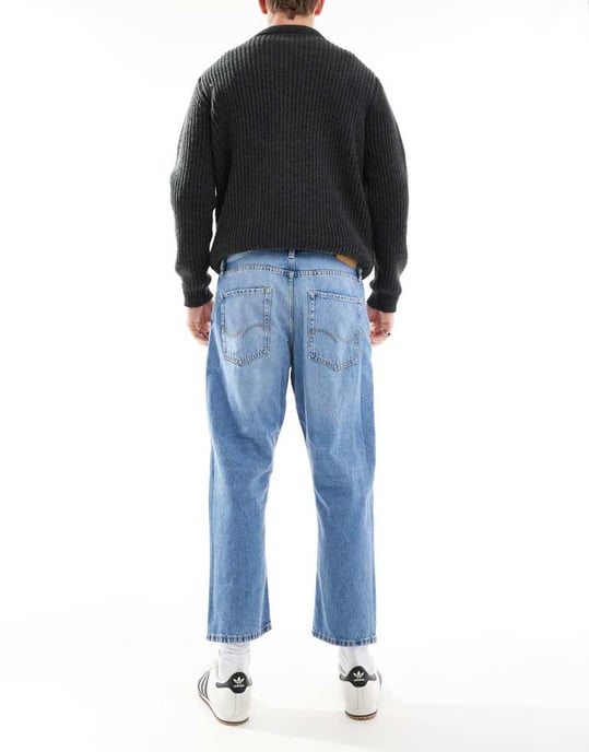 Jack & Jones mark cropped straight jean in mid blue wash - Image 2