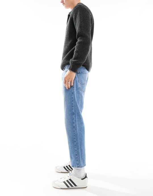 Jack & Jones mark cropped straight jean in mid blue wash - Image 3