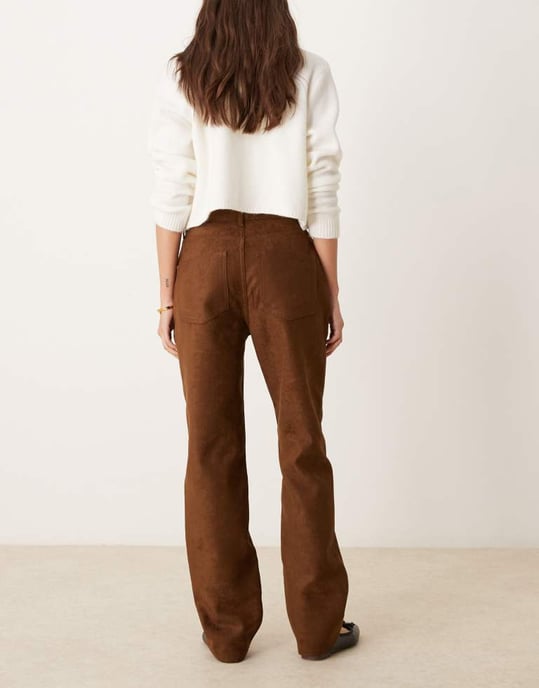 ASOS DESIGN faux suede 90s straight jean in tan - Image 2