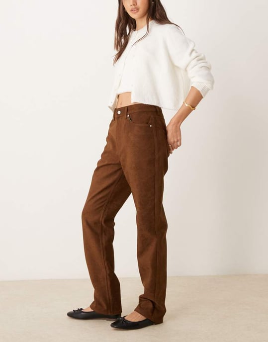 ASOS DESIGN faux suede 90s straight jean in tan - Image 3