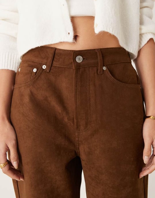 ASOS DESIGN faux suede 90s straight jean in tan - Image 4