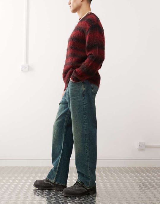 Dr Denim Omar wide straight leg jeans in stream mid greenish blue green tint wash - Image 3