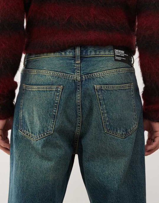 Dr Denim Omar wide straight leg jeans in stream mid greenish blue green tint wash - Image 4