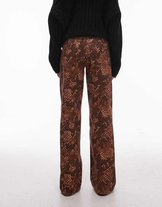 Topshop Ember low rise straight leg jean in brown snake print - Image 2
