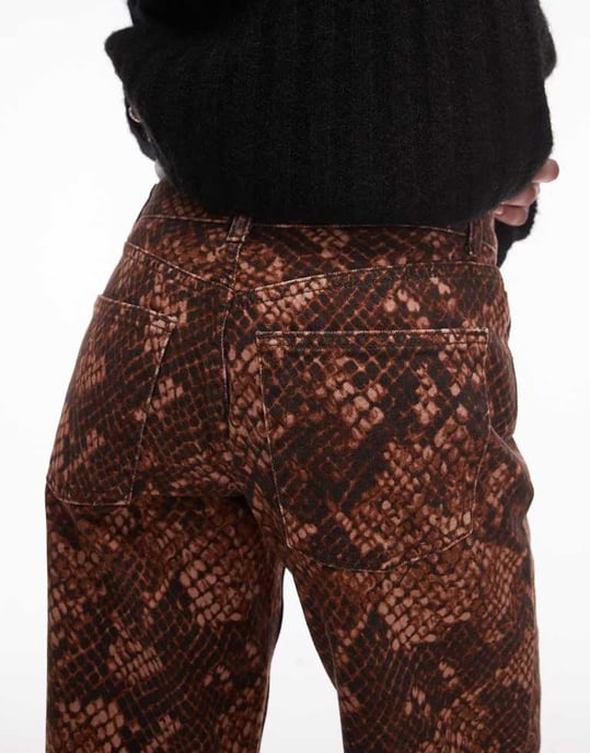 Topshop Ember low rise straight leg jean in brown snake print - Image 4