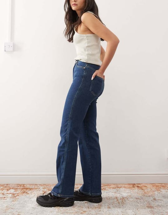 Dr Denim Moxy straight leg jeans in vale dark plain blue wash - Image 3