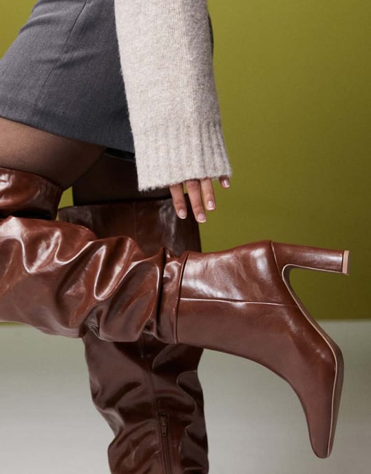 ASOS DESIGN Kaia block heeled ruched over the knee boots in tan - Image 3