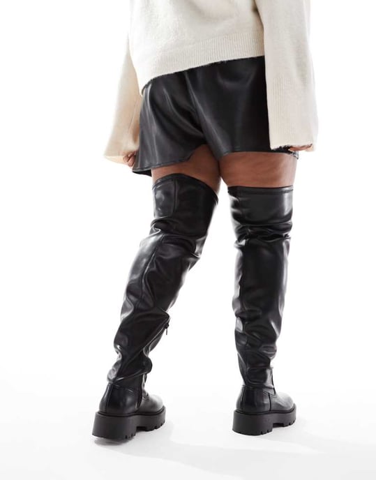 ASOS DESIGN Curve Kristen chunky over the knee boot in black - Image 2