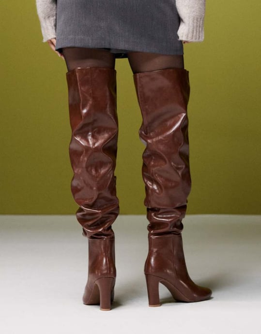 ASOS DESIGN Kaia block heeled ruched over the knee boots in tan - Image 4