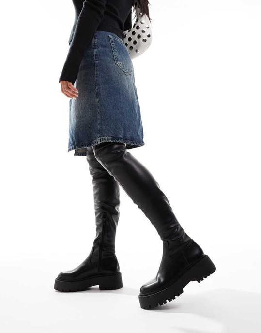ASOS DESIGN Kristen chunky over the knee boot in black - Image 4