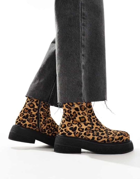 ASOS DESIGN Achieve flat leather boots in leopard - Image 1