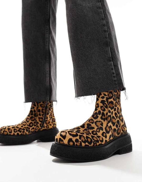 ASOS DESIGN Achieve flat leather boots in leopard - Image 2