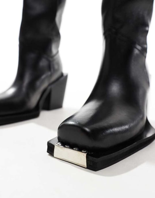 ASOS DESIGN Celia leather western pull on boots in black - Image 2
