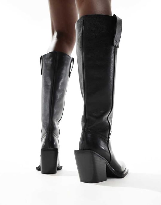 ASOS DESIGN Celia leather western pull on boots in black - Image 3