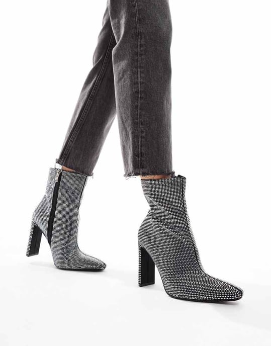 Glamorous heeled ankle boots in silver embellished - Image 1