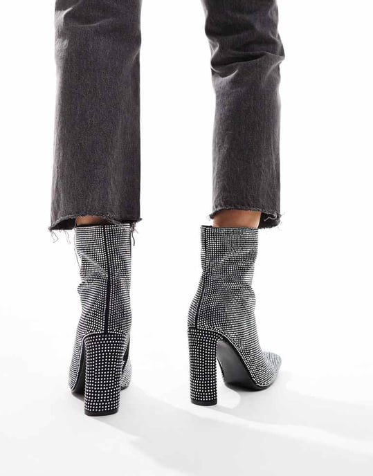 Glamorous heeled ankle boots in silver embellished - Image 2