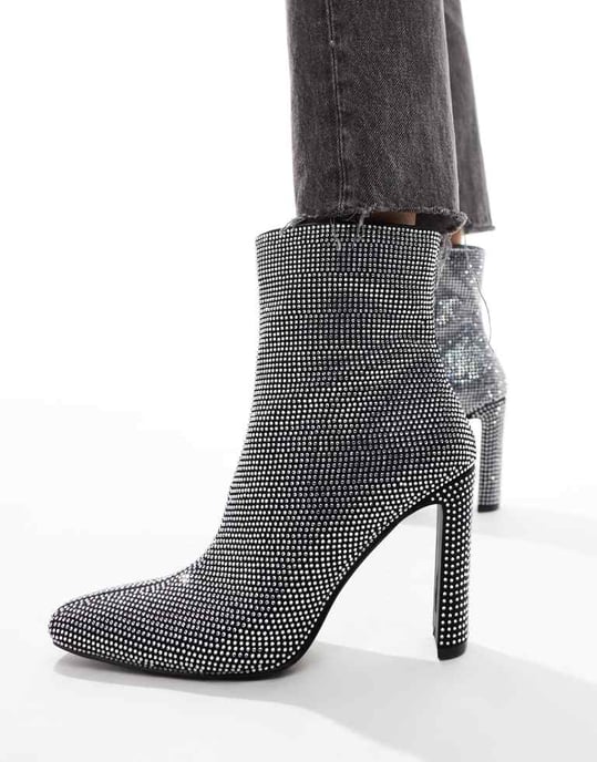 Glamorous heeled ankle boots in silver embellished - Image 3