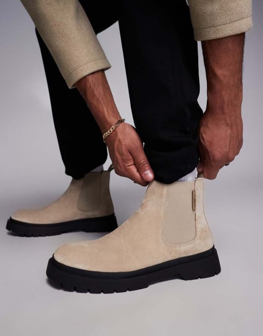 Walk London Callum Chelsea boot in stone suede - Image 1