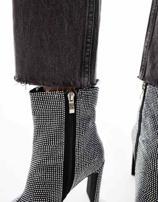 Glamorous heeled ankle boots in silver embellished - Image 4