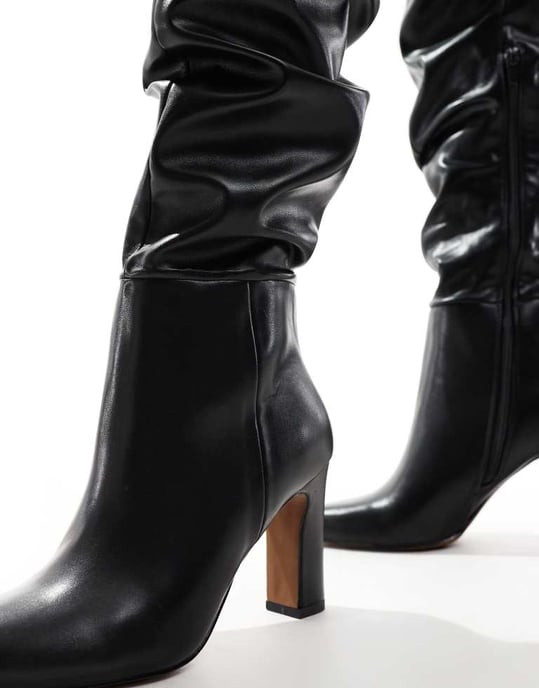 ASOS DESIGN Kaia block heeled ruched over the knee boots in black - Image 2