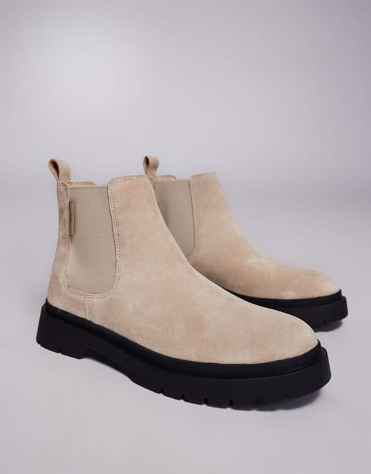Walk London Callum Chelsea boot in stone suede - Image 2