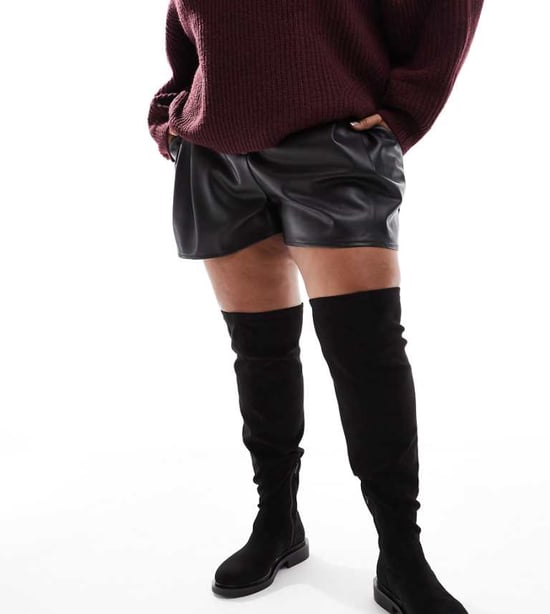 ASOS DESIGN Curve Kaylee smart flat over the knee boots in black - Image 1