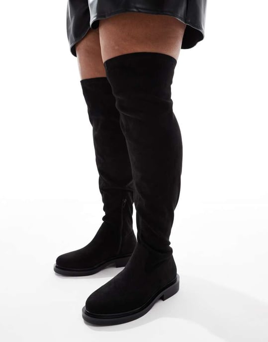 ASOS DESIGN Curve Kaylee smart flat over the knee boots in black - Image 2