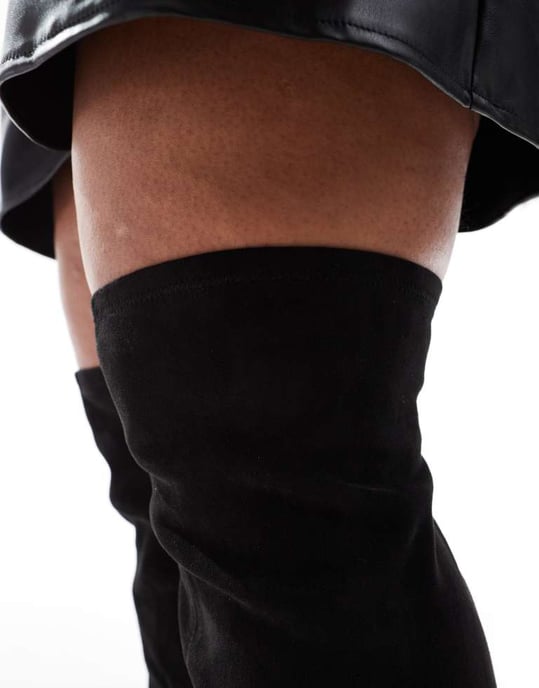 ASOS DESIGN Curve Kaylee smart flat over the knee boots in black - Image 3