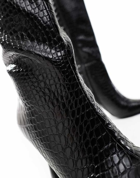 Glamorous kitten heel knee boots in black croc - Image 4